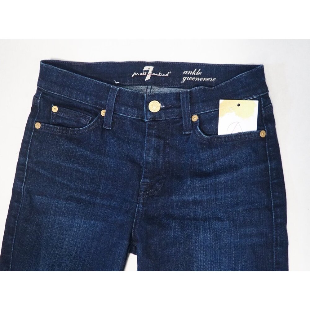 7 For All Mankind Blue Dark Wash Denim Ankle Gwenevere Skinny Jeans, Size 25 - Picture 3 of 11